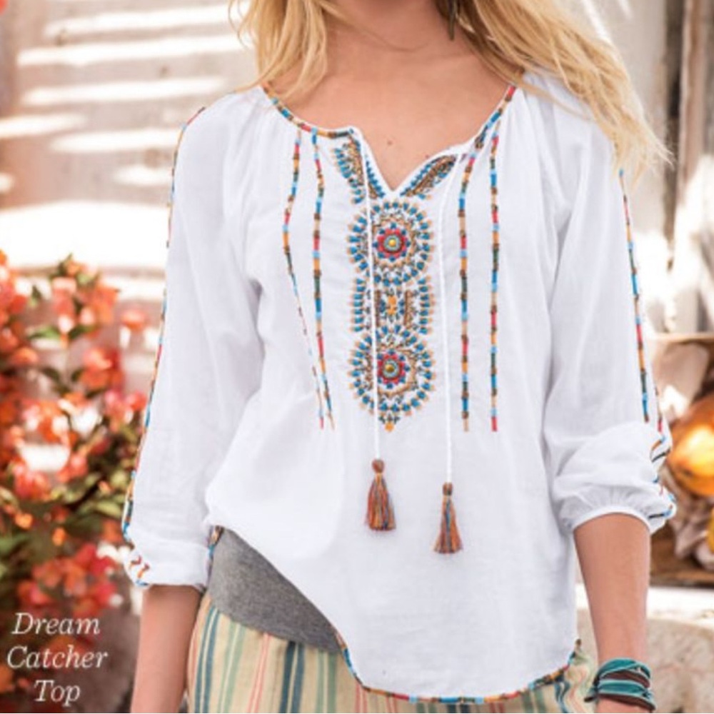 Sundance White Blouse with Colorful Embroidery